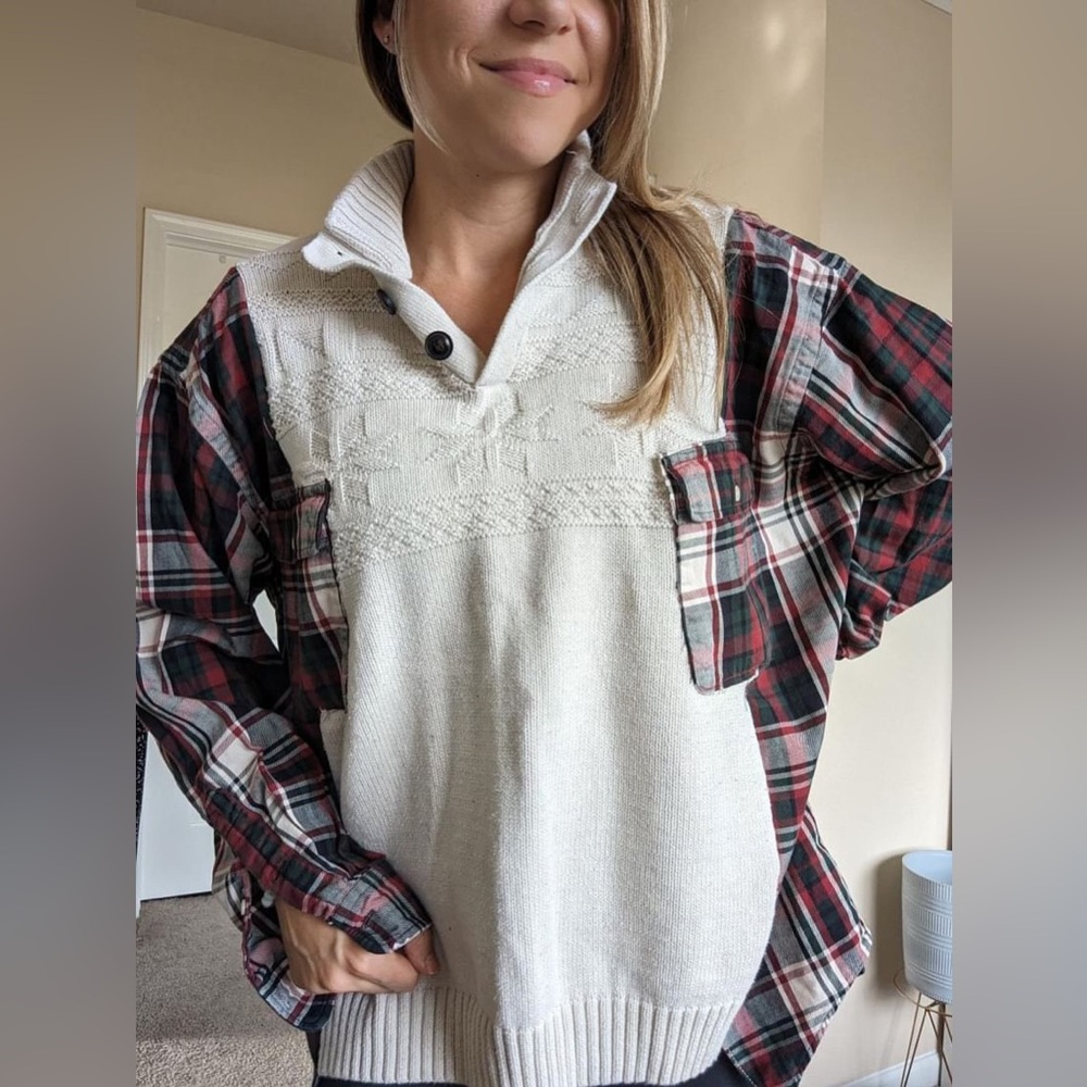 One of a kind, Flannel and sweater sewed rework, no 31
